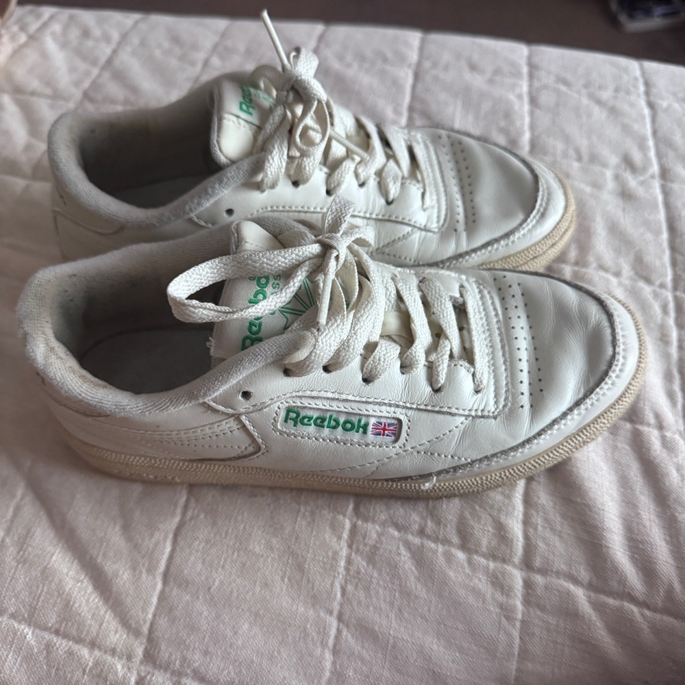 Reebok Cream Sneakers with Green Accents